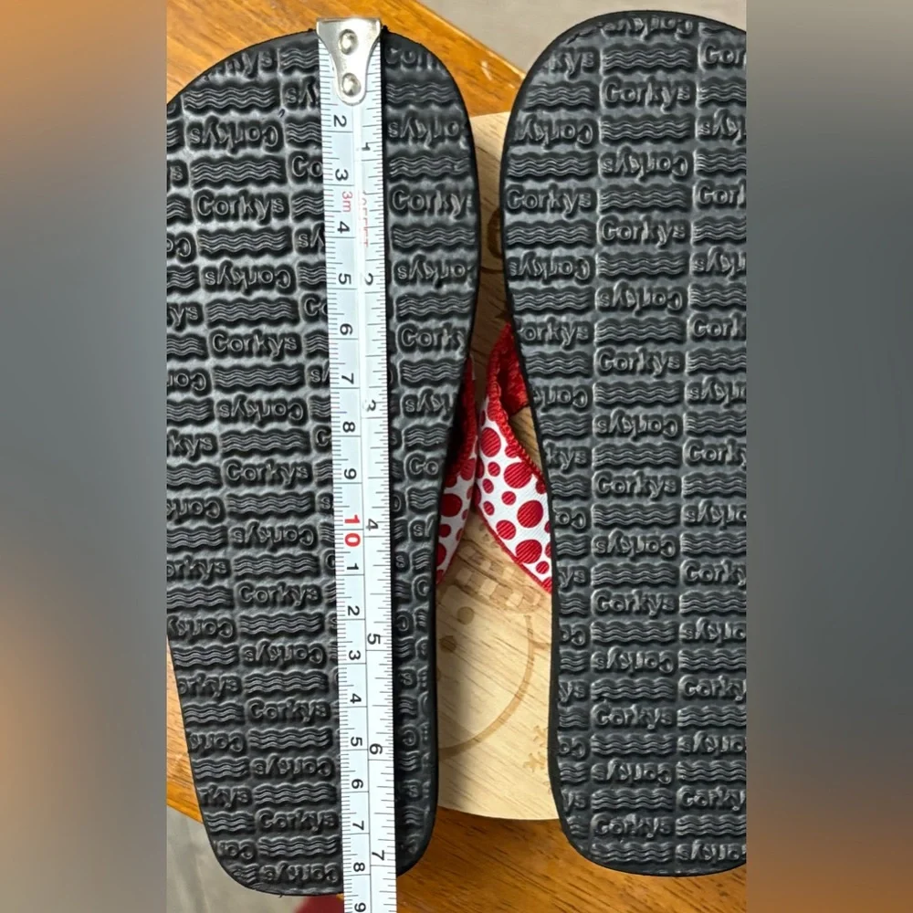 Corkys Girls Red White Polka Dot Flip Flops Size 11 Toddler Soft Beach Sandals